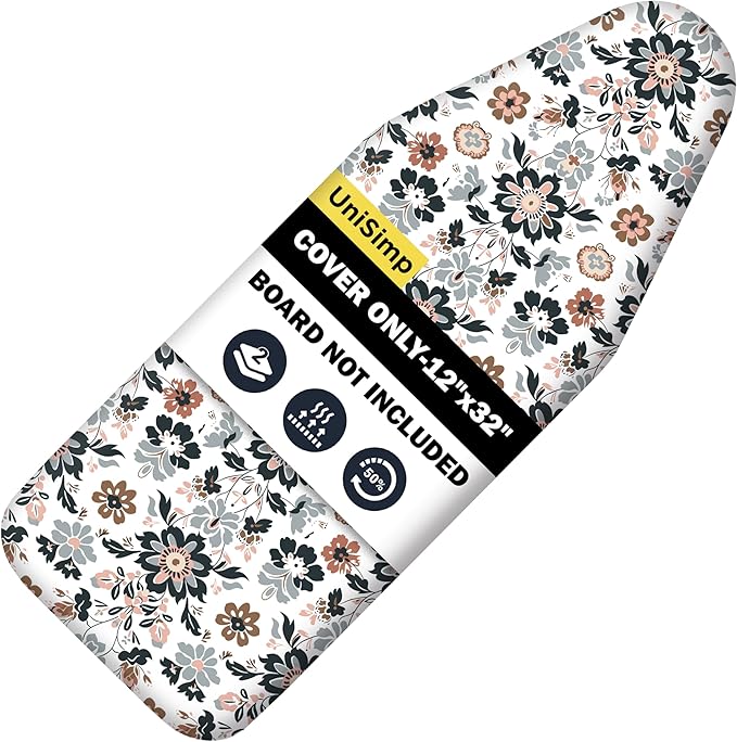 Small Ironing Board Cover and Pad 12"x32" Small Iron Board Cover with Padding,Tabletop Mini Ironing Board Cover and Pad Small Size, Cotton Canvas, Heat Resistant, Drawstring Floral
