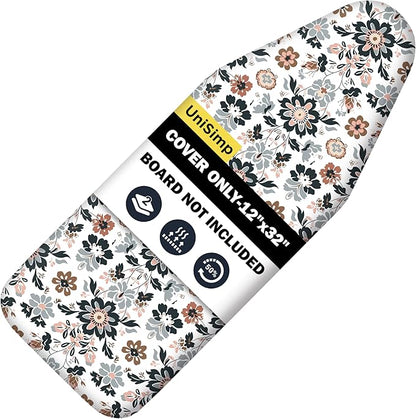 Small Ironing Board Cover and Pad 12"x32" Small Iron Board Cover with Padding,Tabletop Mini Ironing Board Cover and Pad Small Size, Cotton Canvas, Heat Resistant, Drawstring Floral