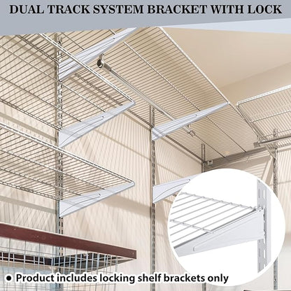 Adjustable Locking Shelf Bracket 16 Inch Shelf Brackets Heavy Duty Wire Shelving Brackets for Deep Wire Shelving Double Track System (White,20 Pcs)