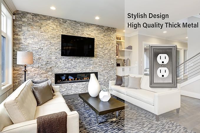 Henne Bery Sunken Pearls Heavy Duty Decorative Wall Plate Switch Plate Outlet Cover (Single Duplex, 2 Pack, Heirloom Silver)