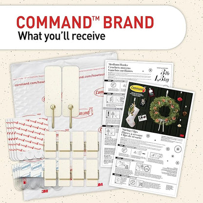 Command Mixed Hook Pack, Cream Speckle, 2 Medium Hooks, 8 Spring Clips, Great for Hanging Christmas Decorations