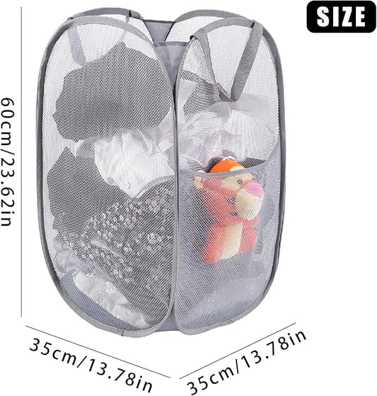 Kimmama Large Collapsible Mesh Laundry Basket,Foldable Pop Up Laundry Hamper with Side Pocket,Removable Clothes Storage Bin with Handle for Laundry Room,College Drom,Bathroom,Kid Room,Travel,72L