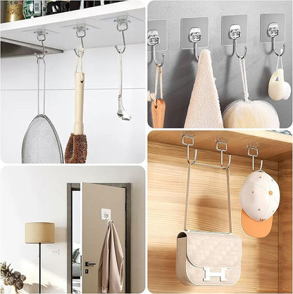 20 Pack Large Sticky Hooks for Hanging Heavy Duty, Wall Hooks Adhesive, Clear self Adhesive Hooks for Wall, Kitchen, Bathroom, Shower & Ceiling
