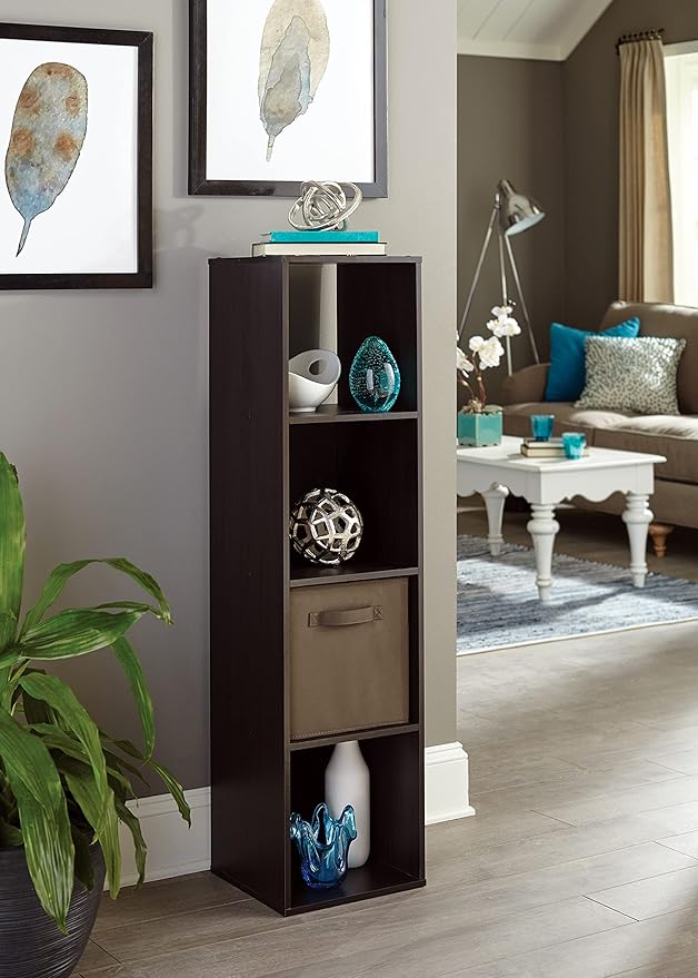 ClosetMaid Cubeicals 4 Cube Storage Shelf Organizer, Stackable, Vertical or Horizontal, Easy Assembly, Wood, Espresso Finish