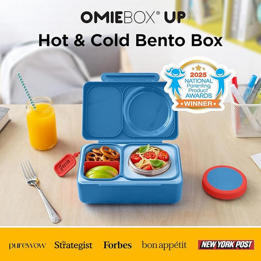 Omie OmieBox UP bento Box for Kids | Insulated Lunch Box | Leak Proof Vacuum Insulated Thermal Food jar | Cooler ice Pack | 2 Compartments (Cosmic Blue)