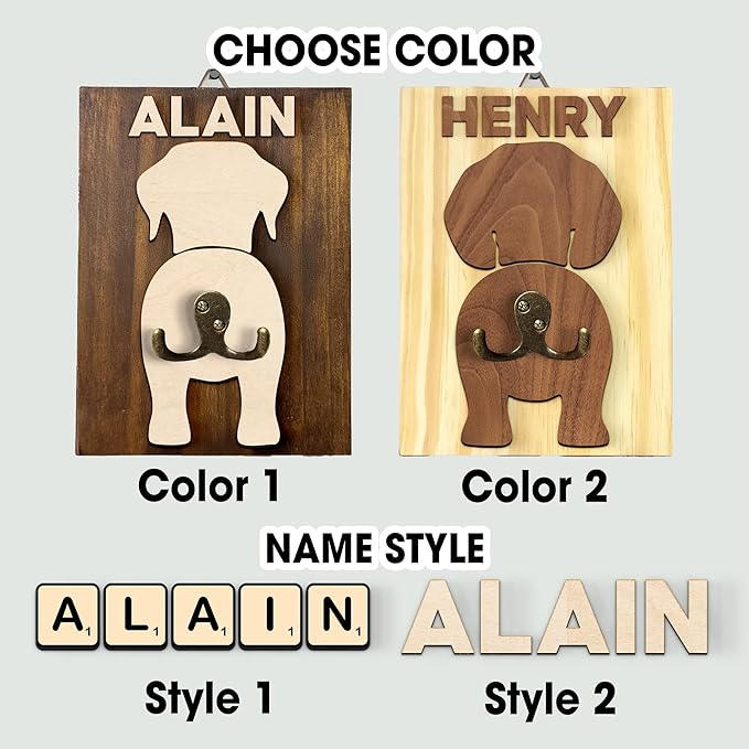 Personalized Dog Leash Holder, Custom Dog Butt Harness Wall Hanger Organizer with Name, Hooks for Leashes, Keys, Collars, Funny Leash Rack Wall Mount for Entryway, Gift for Pet Lovers, Home Décor