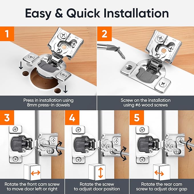 Decobasics 60 Pack Soft Close Cabinet Hinges – 1/2" Overlay for Kitchen Cabinet Doors, Slow Self-Closing Concealed Hidden Hinges for Face Frame –Stainless Steel, 3-Way Adjustable & Quiet Close Damper