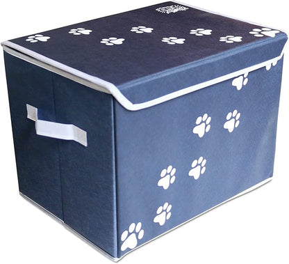 Feline Ruff Large Dog Toys Storage Box 16" x 12" Pet Toy Storage Basket with Lid. Perfect Collapsible Canvas Bin for Cat Toys and Accessories Too! (Blue)