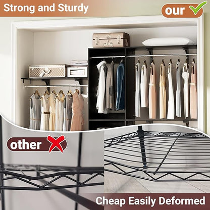 96 Inch Hanging Closet System, 8 FT Closet Organizer System with Hanging Rod, Walk In Mounted Closet System, Built-In Clothes Garment Rack with 3 Shelving Towers(Can Be Cut To Fit), Black