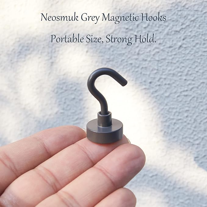 Neosmuk Magnetic Hooks, Heavy Duty 85lb+ Strong Magnet Hook for Cruise Cabins, Cruise Ship Essentials for Hanging, Metal Wall Refrigerator Hangers (Grey, 10 Pack)