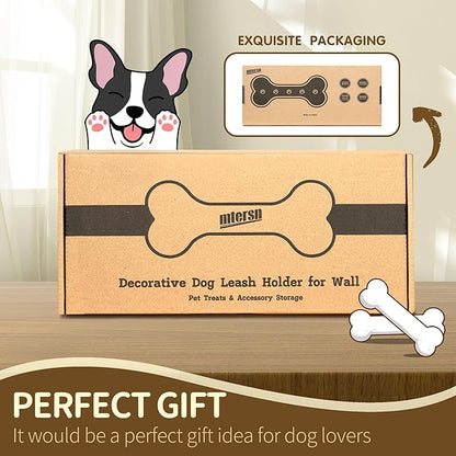 MTERSN Farmhouse Dog Leash Holder for Wall – Dog Stuff Organizer and Dogs Bone Key Holder Wall Mount with 3D Puppy Paw Hooks - Cute Stuff for Pet Lover Gifts (Acacia Wood)