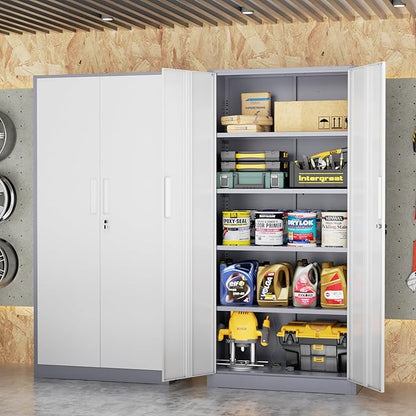 INTERGREAT Metal Storage Cabinet, 72" Locking Steel Cabinets with 2 Door and 4 Adjustable Shelves, Tall Metal Cabinet for Home Office, Garage, Warehouse,(New Grey)
