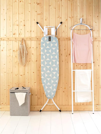 Brabantia Size A Compact Small Ironing Board (43x12 in) 7 Height Options, Adjustable Steam Iron Rest Holder (Fresh Breeze) Non-Slip Feet, Anti-Collapse Child Locks