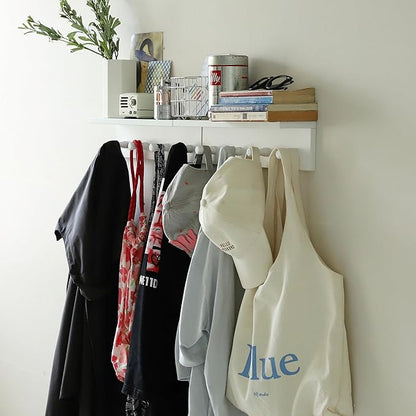 Entrance Coat Rack ，Coat Hooks, Wall-Mounted Wooden Hook Rack, Wall-Mounted Shelves are Very Suitable (White Color Finish—A-2)