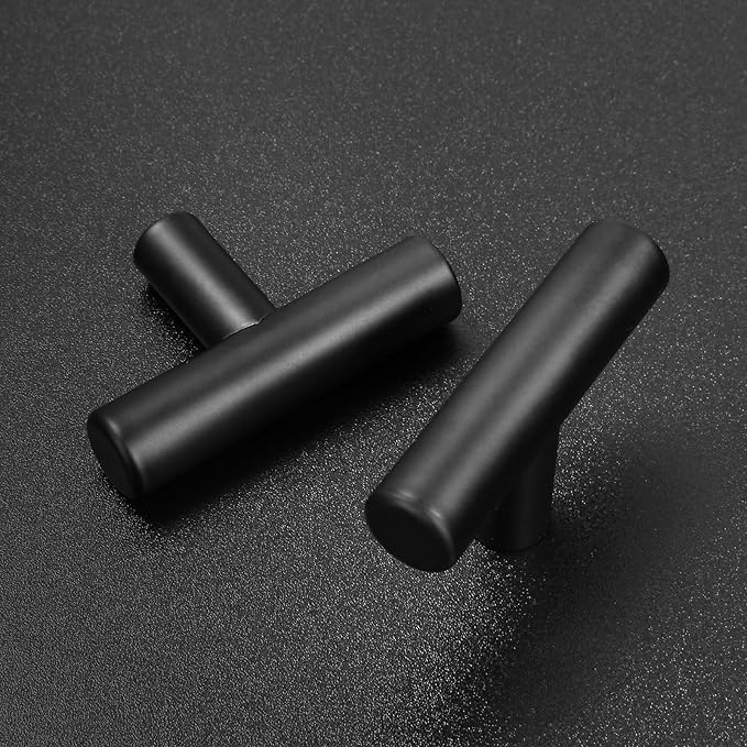 Estmoon 30 Pack Cabinet Knobs Matte Black Drawer Knobs Stainless Steel 2 Inch Overall Length Dresser Knobs for Cabinets Cupboard Bathroom Kitchen Hardware, Single Hole T Bar Knobs