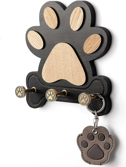 MTERSE Pine Wood Key Holder Wall Mount – Cute Dog Paw Key Hooks for Dog Leash Holder & Coat Rack for Entryway, Bedroom, or Living Room – Rustic Farmhouse Wall Decor for Home Organization (Black)