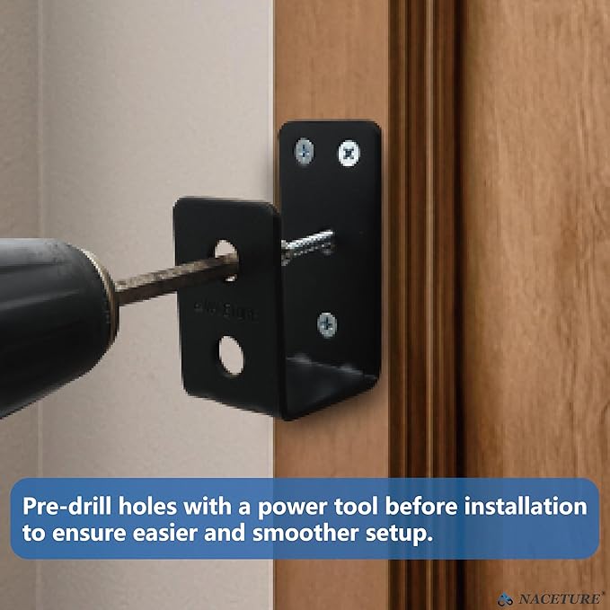2 Pack Black Door Barricade Brackets – Heavy Duty 2x4 U Bracket Door Brace Reinforcement Plates with Screws, Wall Mount Security Bar Holder for Front Door Safety, Anti-Rust Steel, Easy Install
