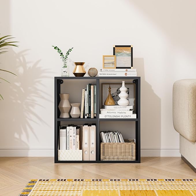 4-Cube Storage Organizer, Modern Cube Shelf, Small Bookshelf Storage Unit, Open Cubicle Bookcase for Living Room, Bathroom, Entrance Hall, Entryway