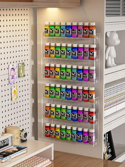 3 Tier Display Rack, Clear Paint Rack Wall-Mount (No Drill), Acrylic Craft Paint Storage Organizer, Miniature Holder for 2oz Bottle, Nail Polish Organizer, Badges, Mini Figures (1)