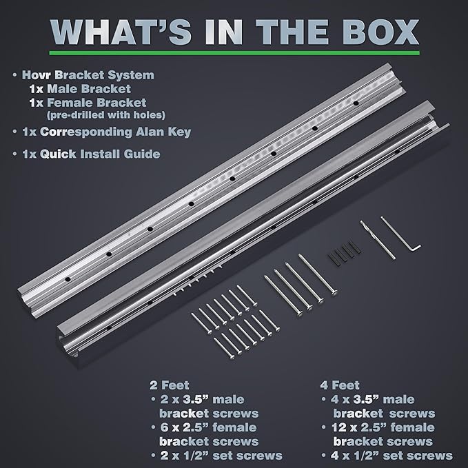 Hovr Solutions Slim 47" (4-Foot) Aluminum Floating Shelves Wall Bracket System, 125LB Load Capacity, Hidden Support Bracket Up to 63” Shelf, 1-Pack