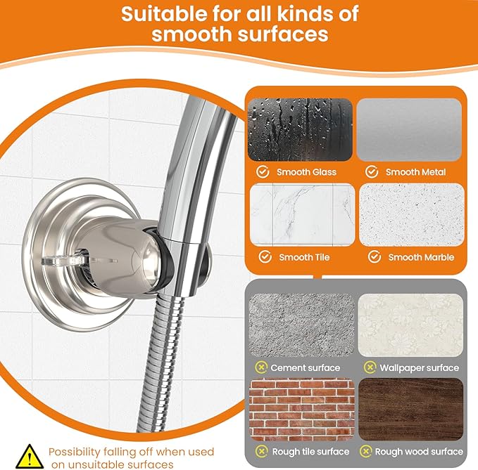 Strong Suction Cup Shower Head Holder - No Drill Handheld Shower Bracket for Seniors, Kids & Pets, Tool-Free Adjustable Height Bathing Aid for Tile/Glass, Rustproof ABS Construction