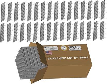 Made in USA | EZStudRack Adjustable Between Stud Shelf Bracket | Shelf Brackets for Wall Mounted Shelf | Shelving Brackets for Home | Garage Shelf Brackets- Wood Not Included- 32Pack (16 Pair) Gray