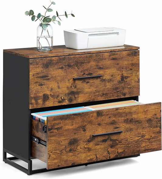 VASAGLE Lateral File Cabinet, Home Office Printer Stand, 2-Drawer Filing Cabinet, with Anti-tip Interlocking Mechanism, for A4, Letter-Size, Legal-Size Hanging Files, Rustic Brown and Ink Black