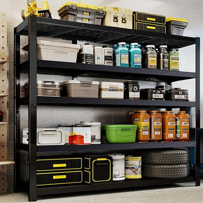 Heavy Duty Storage Shelves 24" D x 62" W x 72" H, 3050 lbs Metal Shelving Rack, Garage Storage Shelf, Estantes de Almacenamiento, Black Basement Shelving Unit, Adjustable Garage Rack