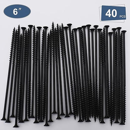 40pcs #10 × 6 inch High Hardness Drywall Screws, Black, Coarse Thread, Phillips Drive, Bugle Head, Black Wood Screws, Long Screws, Wood and More
