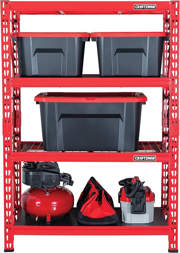 CRAFTSMAN 2-Shelf 3-Foot Tall Stackable Tool Chest Depth Storage Rack, 2-Pack, Red