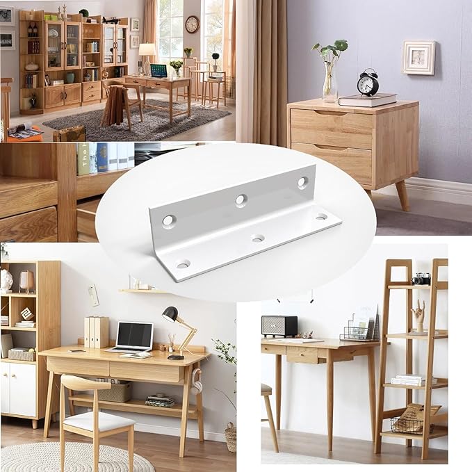White Stainless Steel Corner Bracket,Joint Right Angle Bracket,L Shape Heavy Duty Metal Corner Brace Hardware Brackets Supporter for Wood Aufuga (8, 4x1x1)