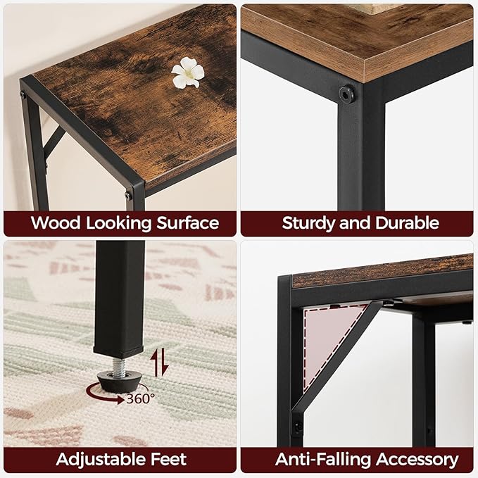 Console Table, 2 Pack Narrow Sofa Table, 43.3” Entrance Table with Power Station, Behind Couch Table, for Living Room, Hallway, Entryway, Foyer, Rustic Brown and Black CTHR112E01S2