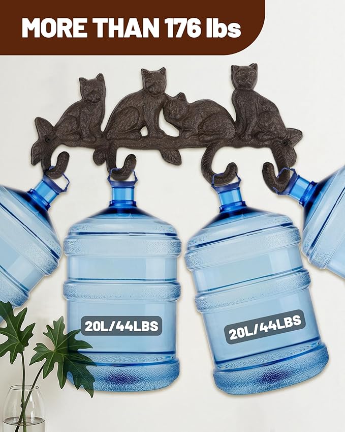 Cat Tail Wall Hooks for Hanging - Cast Iron Vintage Wall Decor Coat Rack - Vintage Rustic Design Hat Hook for Kitchen, Entryway - Handmade Heavy Duty Key Hooks