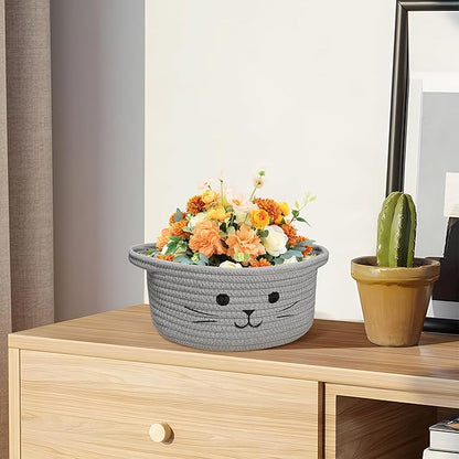 9.8" x 4" Small Cat Toy Basket - Gift Baskets Empty for Baby Shower Baby Baskets for Nursery Cute Woven Rope Storage Basket for Home Decor, Cat Pet toy box, Grey Easter basket