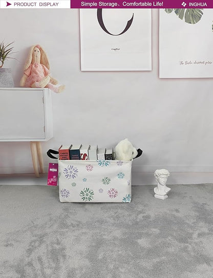 Rectangular Storage Basket Fabric Organizer Bin for Toys,Books,Clothes,Gifts,Pets-Perfect for Home,Office,Nursery,Dorm,Shelf(Rec-Colorful fireworks)