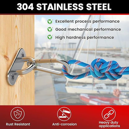 sprookber 304 Stainless Steel Pad Eye Snap Hooks, M6 Heavy Duty Ceiling Hooks, 800 lb Capacity Hammock Swing Hanging kit, Plant Hangers, Marine Hardware Staple Hook Loop with Screws, Set of 8