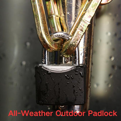 SEPOX®50-Pack 1-9/16" Outdoor Padlocks, Keyed Alike, 1-5/8" Long Shackle, Black Powder Coated, Long Shackle Brass Cylinder for Gates, Sheds, Storage, Marine Use