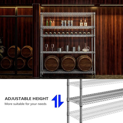 3500LBS 59" W 5 Tier Storage Shelves Rack Metal Wire Shelving Unit, Storage Standing Shelf Organizer for Laundry Bathroom Kitchen Pantry Closet Garage, Chrome 17.7" D x 59.1" W x 70.4" H