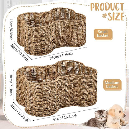 Maxcheck 2 Pcs Dog Toy Basket Bone Shaped Dog Toy Box Bin Handmade Wicker Bone Shaped Basket for Pet Storage Organizer, 2 Sizes 16. 1 x 12. 2 x 7. 1 Inch, 14. 2 x 10. 2 x 6. 3 Inch