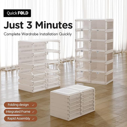 ANTBOX Foldable Shoe Rack,Shoe Organizers for Closet Plastic Shoe Storage Box Space Saving for Entryway, Large Sturdy Stackable Sneaker Cabinet Bins with Magnetic Clear Door 8 Tiers 16 Pairs