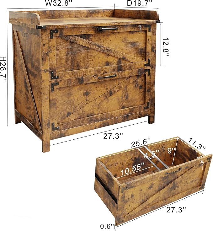 2 Drawer File Cabinet with Lock, Modern Farmhouse Filing Cabinet for Legal/Letter/A4 Size Hanging Files, Large Wood File Cabinets for Home Office (Brown)