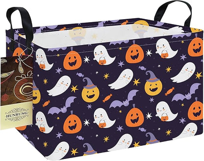 HUNRUNG Rectangle Storage Basket Cute Canvas Organizer Bin for Pet/Children Toys, Books, Clothes Perfect for Rooms/Playroom(REC-Pumpkin Kid)