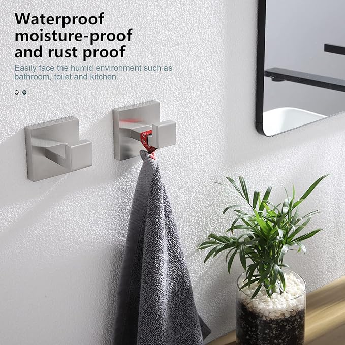 KOKOSIRI Bath Towel Hook Wall Mount Square Robe Hook Coat Hook, Bathroom Kitchen Garage Heavy Duty Wall Mounted, SUS 304 Stainless Steel, Brushed Nickel, B1010BR-P2