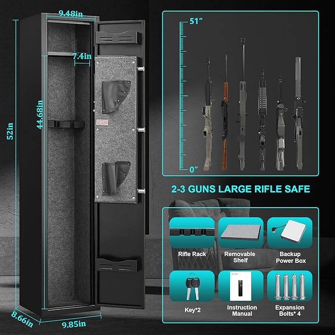 Marcree 2-3 Gun Safes for Rifles and Pistols, 180° Quick Access Digital Gun Cabinets for Rifles and Shotguns, Assembled Gun Locker with Alarm System & Mute Mode, Shotgun Safe with Removable Shelf