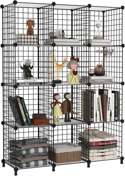 AWTATOS 12 Cube Storage Wire Closet Organizers DIY Stackable Storage Shelves Bookcase Cabinet for Home Office, Black