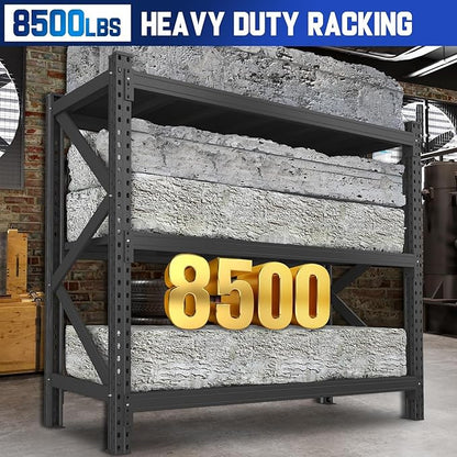 67” W Storage Shelves 8500Lbs Heavy Duty Adjustable Metal Garage Shelving Unit Rack Metal Storage Shelf for Heavy Tools and Equipment, Ideal for Garage, Basement, Black, 67" W X 20" D X 63" H