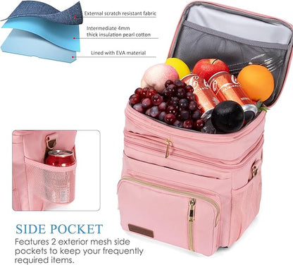 MIYCOO Lunch Bag & Lunch Box for Women Men Double Deck - Leakproof Insulated Soft Large Adult Lunch Cooler Bag for Work, Beach, Picnic, Camping, Travel (Pink,15L)