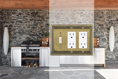 Henne Bery Sunken Pearls Heavy Duty Decorative Wall Plate Switch Plate Outlet Cover (Single Toggle/Double Decorator, Antique Brass)