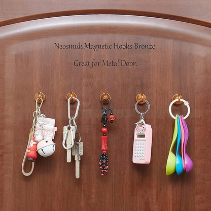 Neosmuk Magnetic Hooks, Heavy Duty 40lb+ Strong Magnet Hook for Cruise Cabins, Cruise Ship Essentials for Hanging, Metal Wall Refrigerator Hangers (Bronze, 10 Pack)