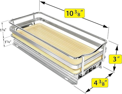 LYNK PROFESSIONAL® Élite™ Pull Out Spice Rack Organizer for Inside Kitchen Cabinets - 4-3/8 inch Wide - Slide Out Drawer – Wood/Chrome Sliding Spice Organization for cabinet - Spice Racks - 1 Tier